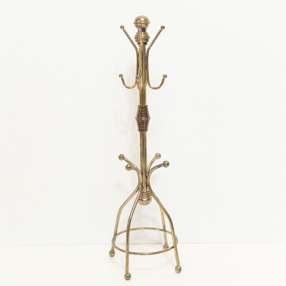 Vtg Mini Brass Tone Coat Rack Jewelry Key Holder Stand Hall Tree Display 12 Inch